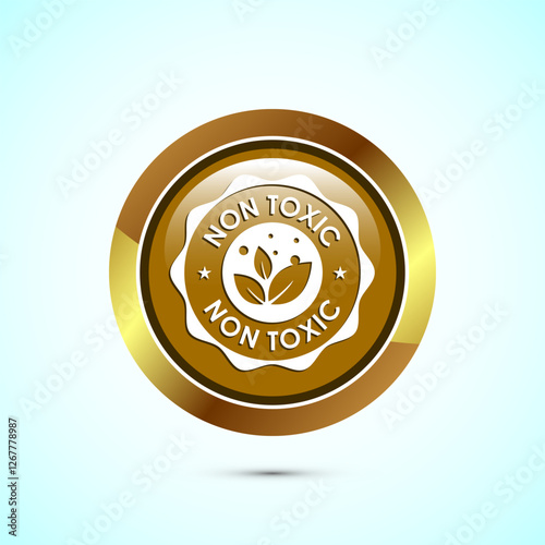 Non toxic icon design illustration. No harmful chemical sign. Gold color round button design