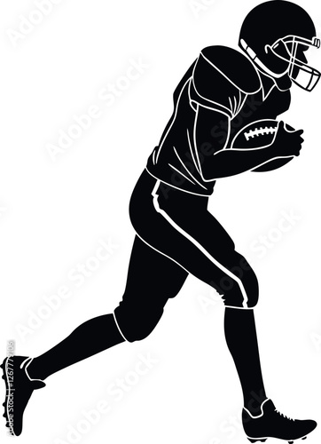 American Footballer Black Silhouette - Minimalistic Vector Illustration of a Strong Football Player in Action, Ideal for Logos, Prints, T-Shirts, Stickers, Posters, and Sports Graphic Designs