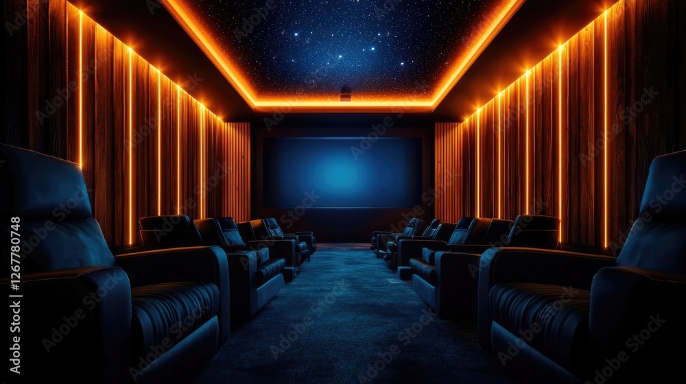 Modern Home Theater with Starry Ceiling and Cozy Seating Area Modern Home Theater with Starry Ceiling and Cozy Seating Area