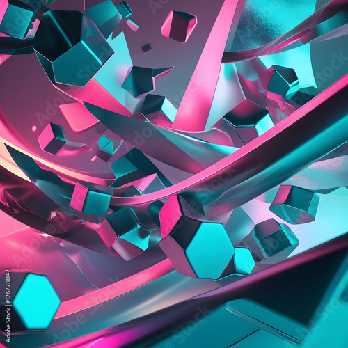 Immerse yourself in a futuristic world with this abstract geometric artwork, where fluid motion meets precision.