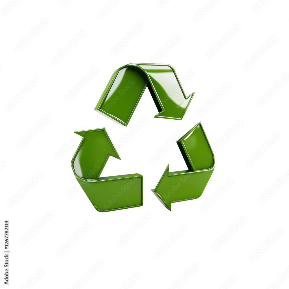 Fototapeta premium 3D Render of Glossy Green Recycling Symbol
