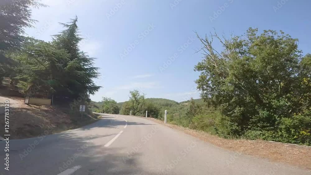 Driving through a typical French landscape. Driver's view. Driving through a typical French landscape. Driver's view.