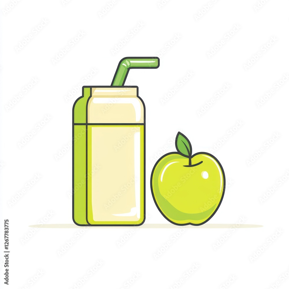Juice Box and Apple, Healthy Drink, Simple Illustration Juice Box and Apple, Healthy Drink, Simple Illustration