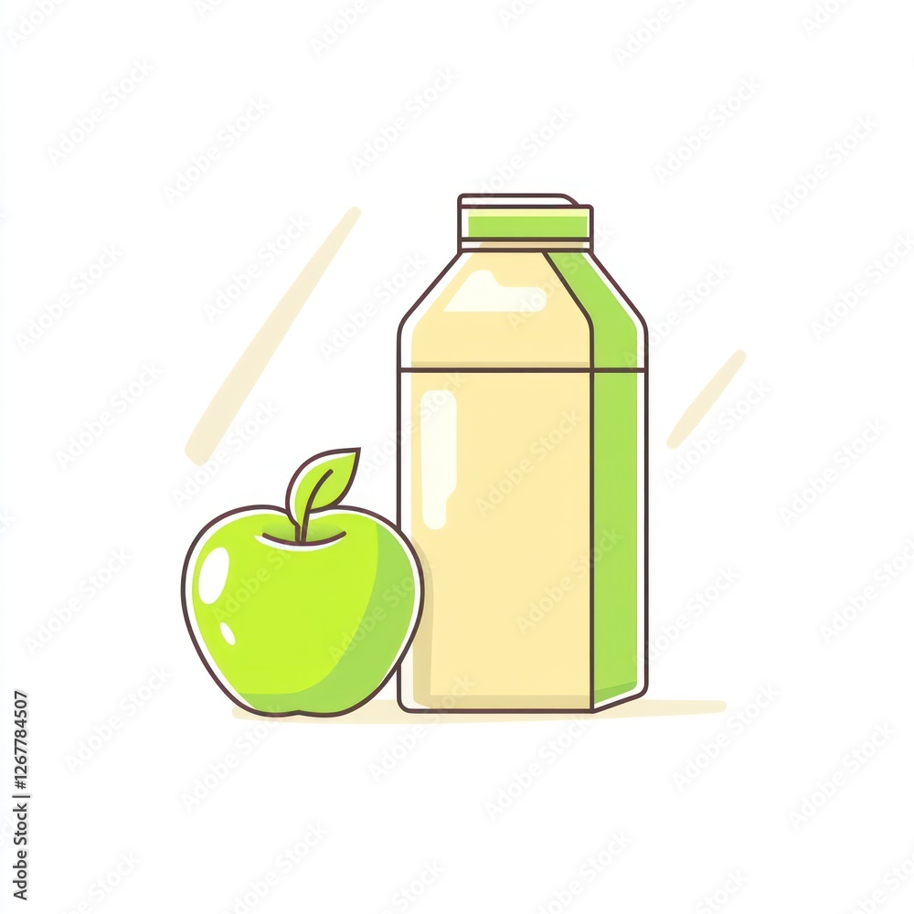 Simple illustration of apple and carton juice drink Simple illustration of apple and carton juice drink