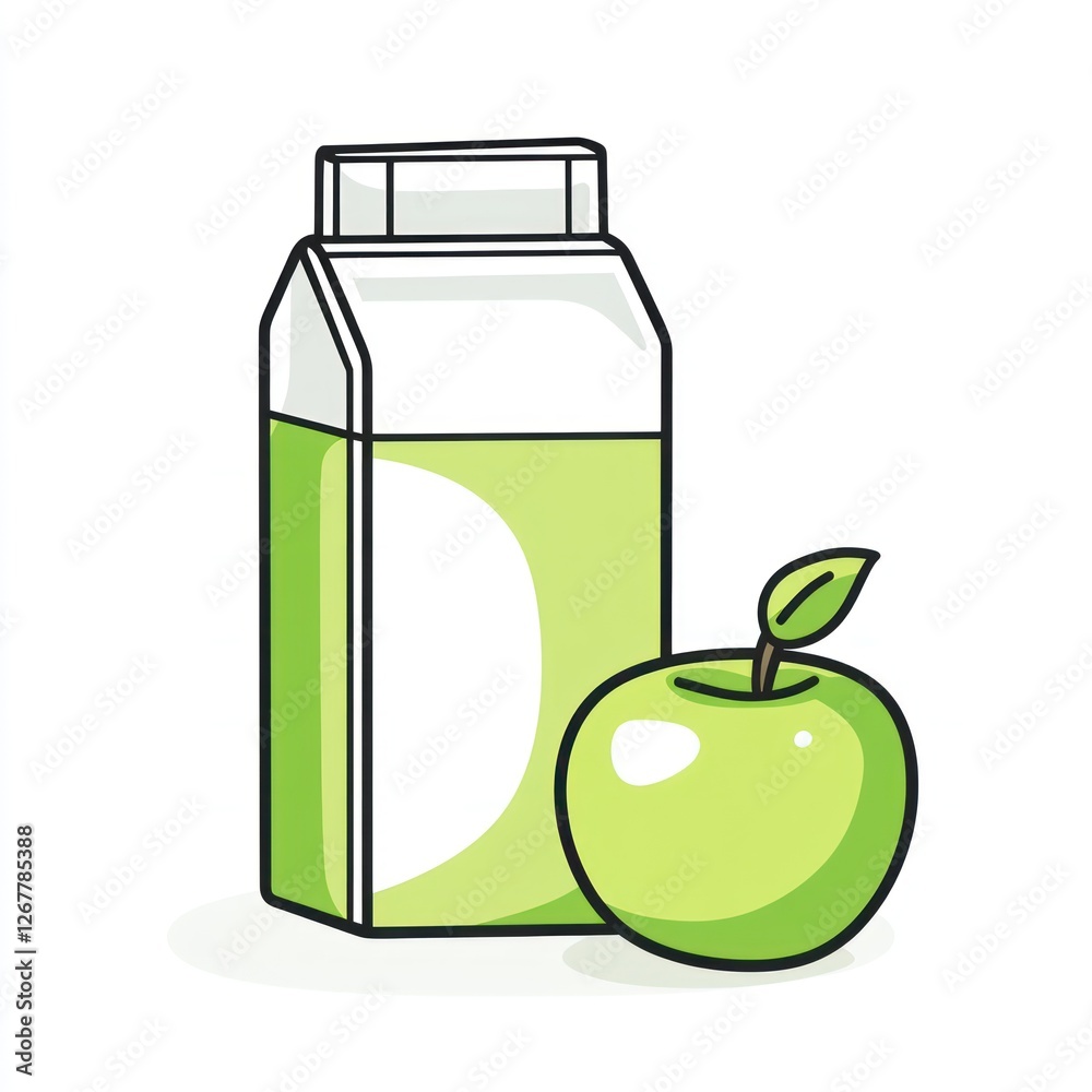 Cartoon apple juice carton and green apple Cartoon apple juice carton and green apple