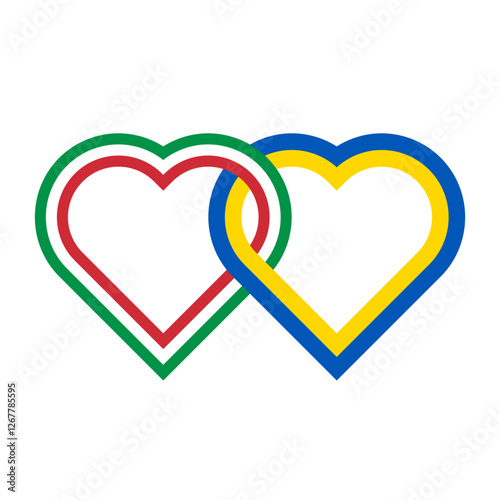 heart shaped ribbon of italy and ukraine flags intertwined. vector illustration isolated on white background