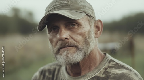 Senior Man Outdoors, Serious Portrait, Rural Setting, Possible Stock Photo Use photo