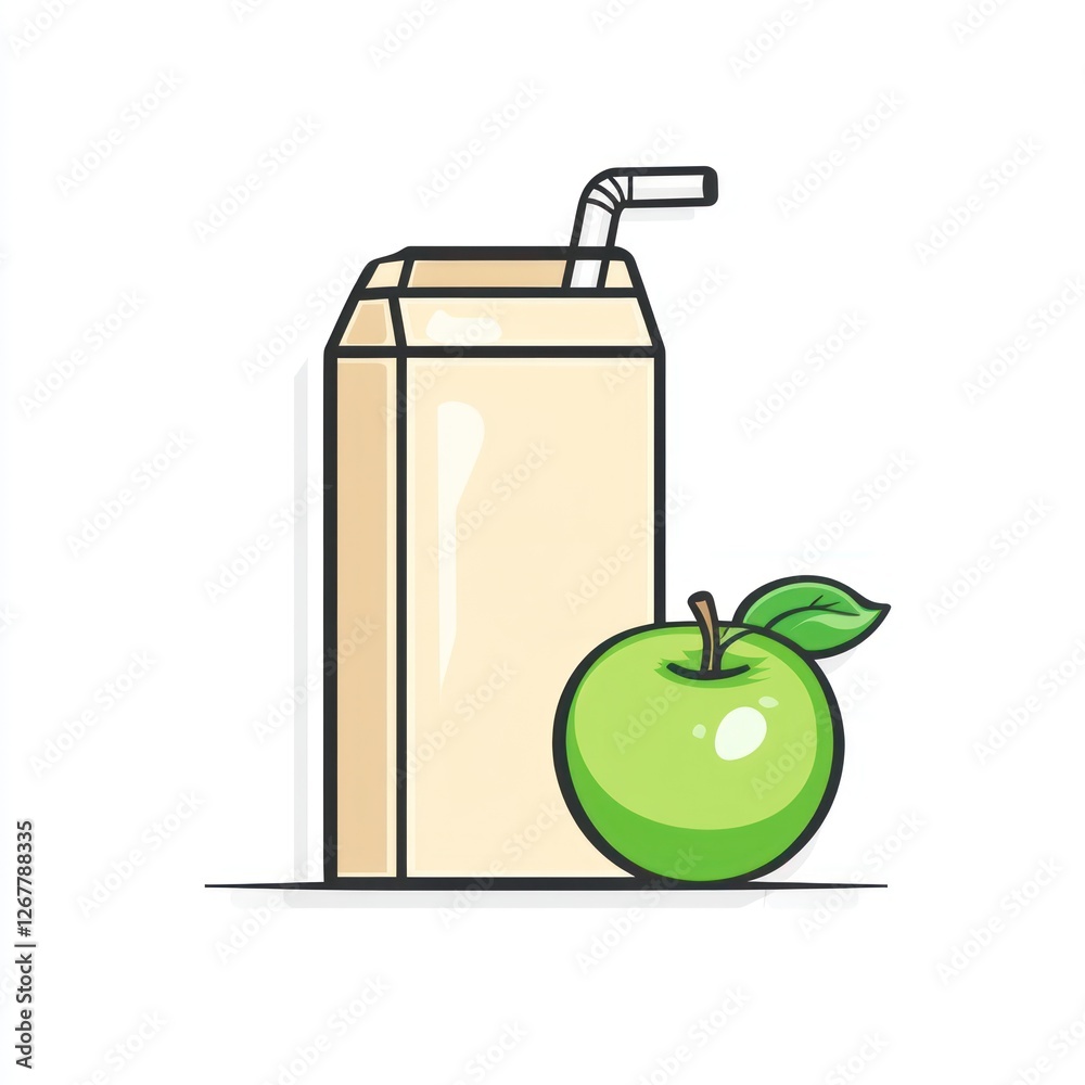 Cartoon juice box with apple, healthy drink illustration Cartoon juice box with apple, healthy drink illustration