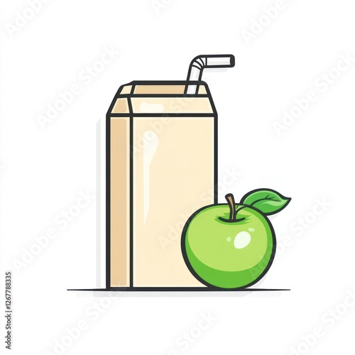 Cartoon juice box with apple, healthy drink illustration photo