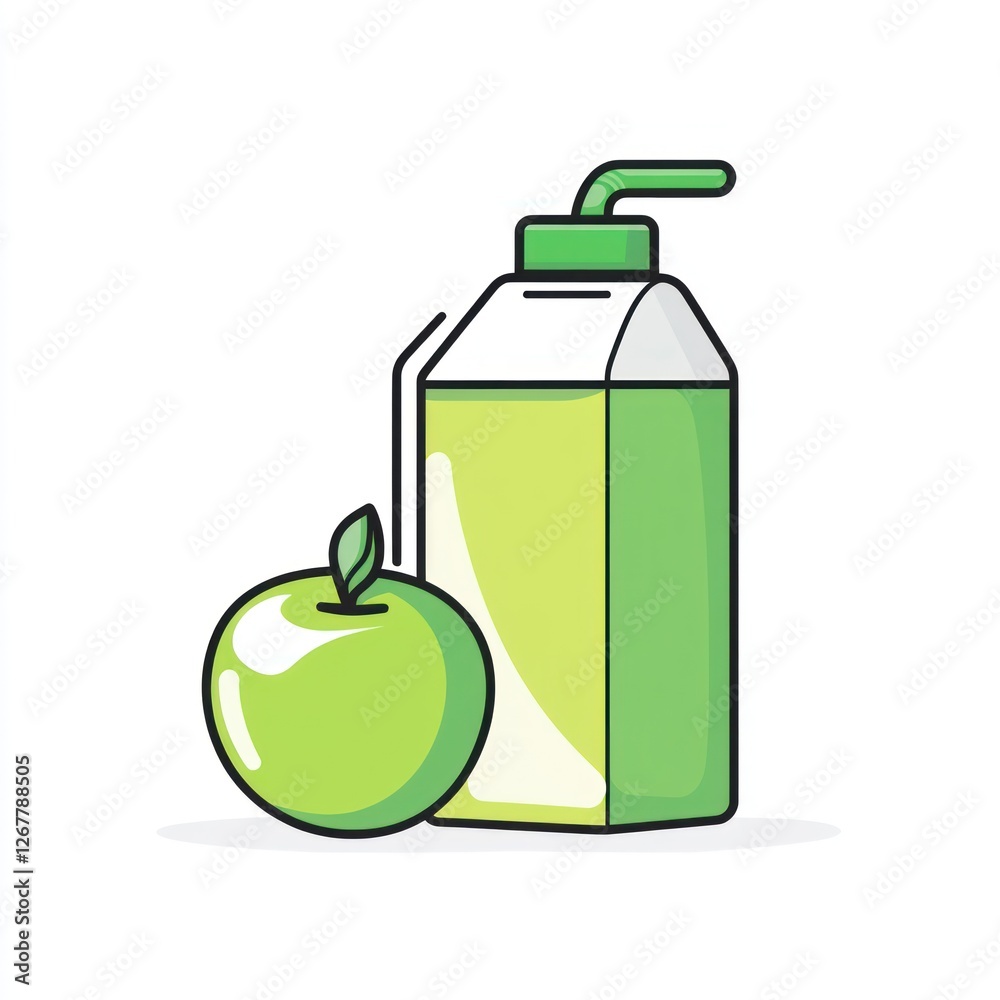 Simple illustration of apple and juice carton