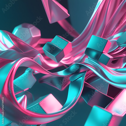 Immerse yourself in a futuristic world with this abstract geometric artwork, where fluid motion meets precision.