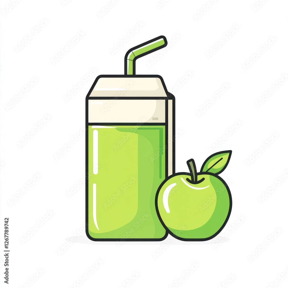 Cartoon Juice Box with Apple, Healthy Drink, Simple Illustration, For Marketing Materials Cartoon Juice Box with Apple, Healthy Drink, Simple Illustration, For Marketing Materials
