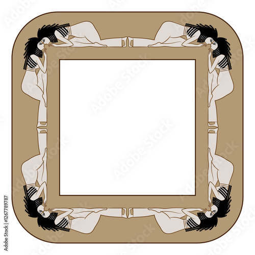 Square ethnic frame or rectangular border with prostrated ancient Egyptian women.