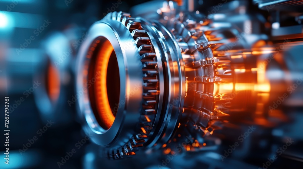 An intricate close-up image of a metallic engine component, showcasing its gears and detailing, which represent precision and advanced engineering in aviation technology. An intricate close-up image of a metallic engine component, showcasing its gears and detailing, which represent precision and advanced engineering in aviation technology.