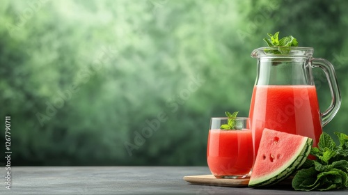 Refreshing watermelon juice delight summer garden beverage natural setting close-up view healthy living concept photo