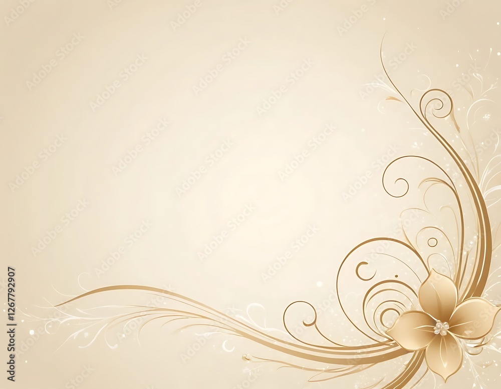 Elegant golden floral flourish design element with light brown background Elegant golden floral flourish design element with light brown background