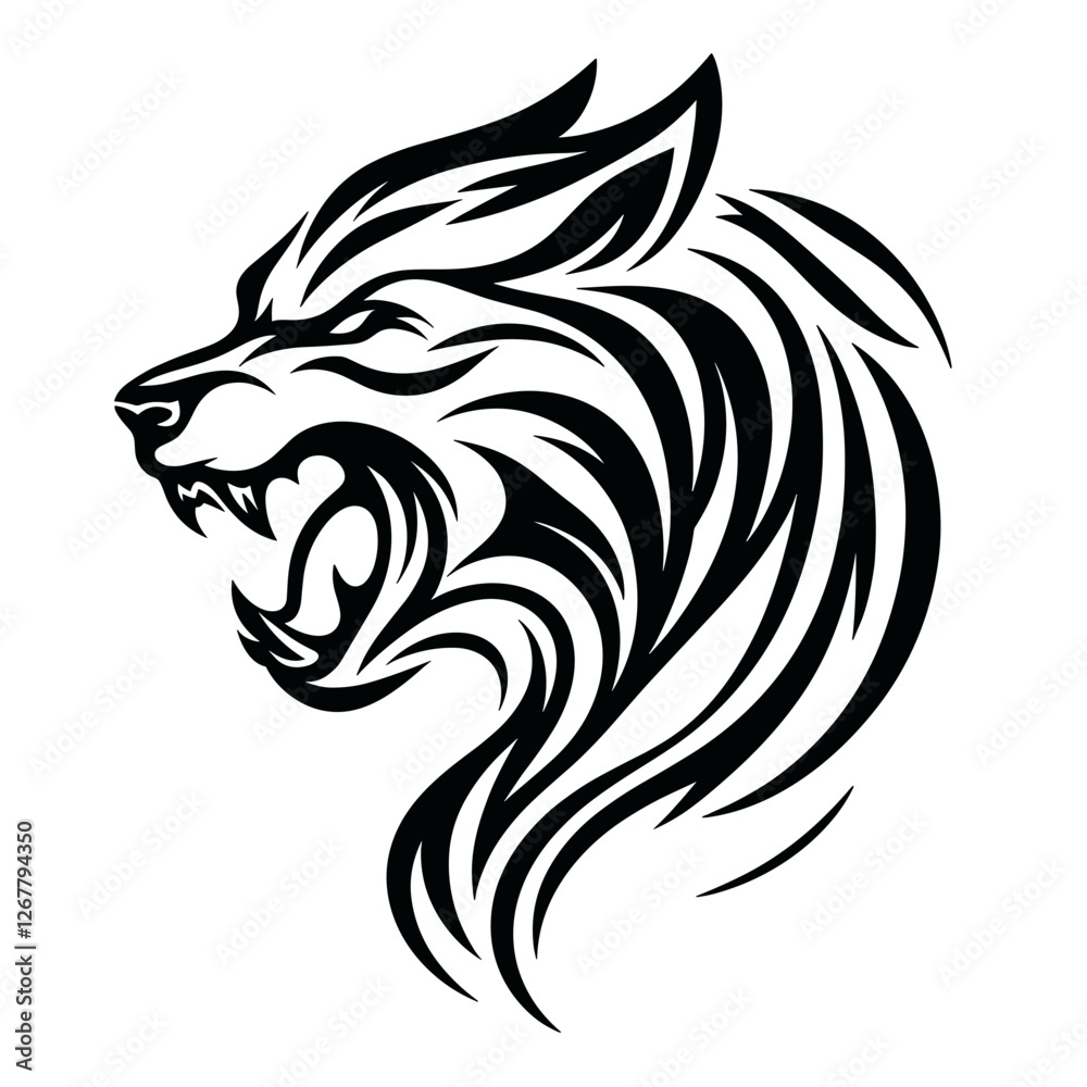 Fototapeta premium Tribal roaring wolf vector illustration