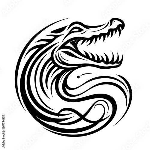 Tribal roaring crocodile vector illustration