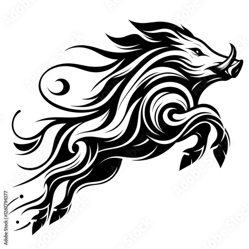 Tribal running boar vector illustration