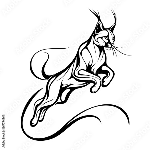 Tribal jumping lynx vector illustration