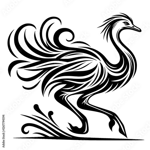 Tribal running ostrich vector illustration