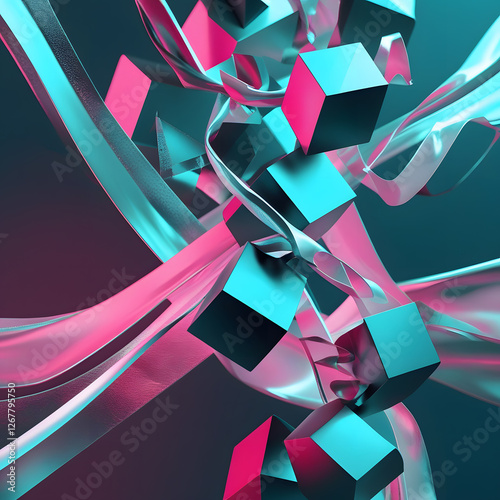 Immerse yourself in a futuristic world with this abstract geometric artwork, where fluid motion meets precision.