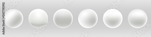 White pearl ping pong balls set with shadow, vector illustration