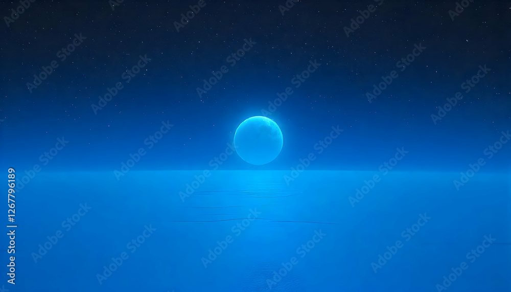 Fototapeta premium Enigmatic orb above tranquil waters under celestial starry night