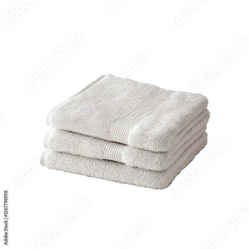 Stack of Three Soft White Bath Towels, Fluffy and Luxurious Hotel Spa Texture