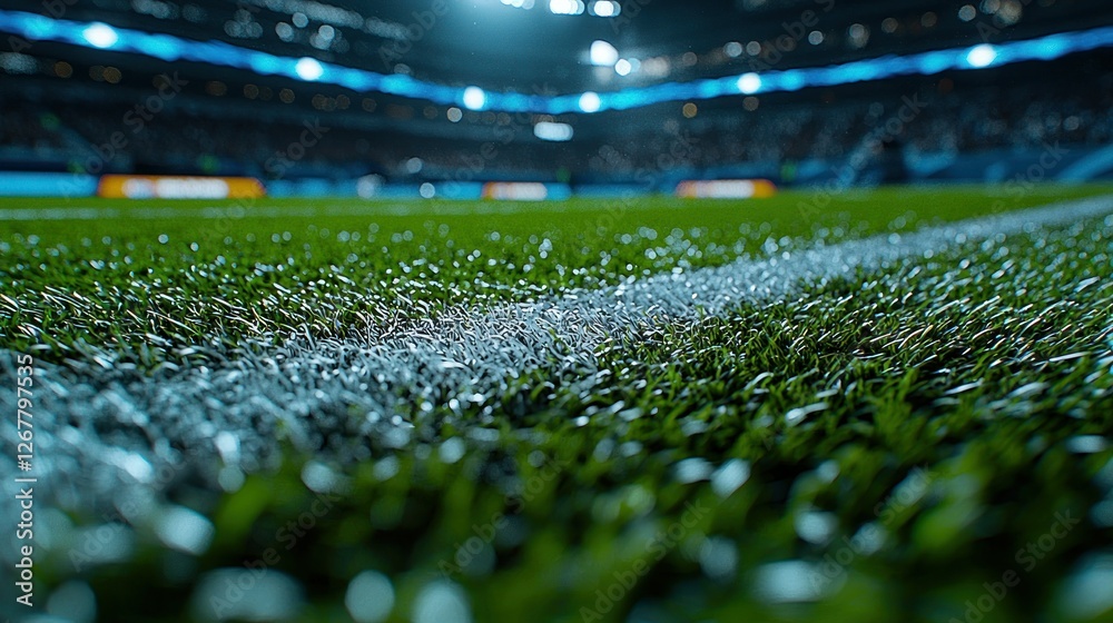 Naklejka premium Stadium field line, night game, crowd, close-up