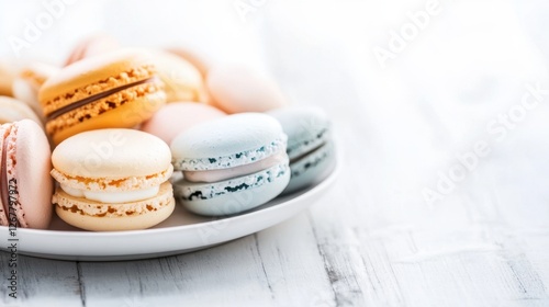 Delightful Paragon: Colorful French Macarons on Elegant Dessert Table - Gourmet Pastry Photography