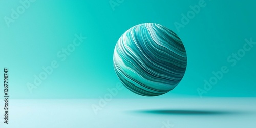 Floating textured sphere in a turquoise background.