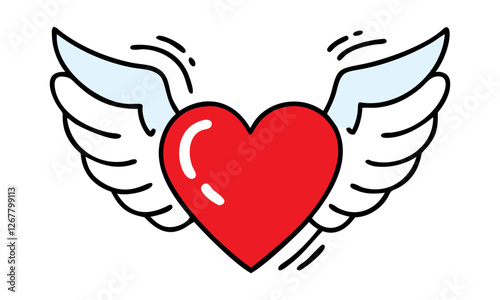 Adorable Flying Heart Icons with Angel Wings | Romantic Love Symbols for Valentine's Day and Wedding Designs photo