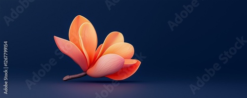 A single orange flower against a dark blue background.