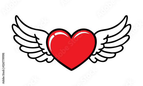 Adorable Flying Heart Icons with Angel Wings | Romantic Love Symbols for Valentine's Day and Wedding Designs photo