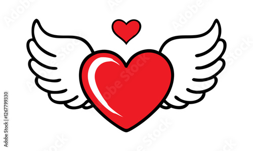 Adorable Flying Heart Icons with Angel Wings | Romantic Love Symbols for Valentine's Day and Wedding Designs photo