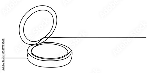 Beauty And Cosmetics thin line vector icon. Design is editable and color can be changed, Continuous one line drawing open makeup powder puff box. Compact powder box sketch icon. Beauty and makeup sign