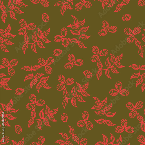 Vintage seamless floral pattern. Simple pretty flowers with leaves on beige background. Modern background for textiles, packaging, designs, fashion fabric, wallpaper.