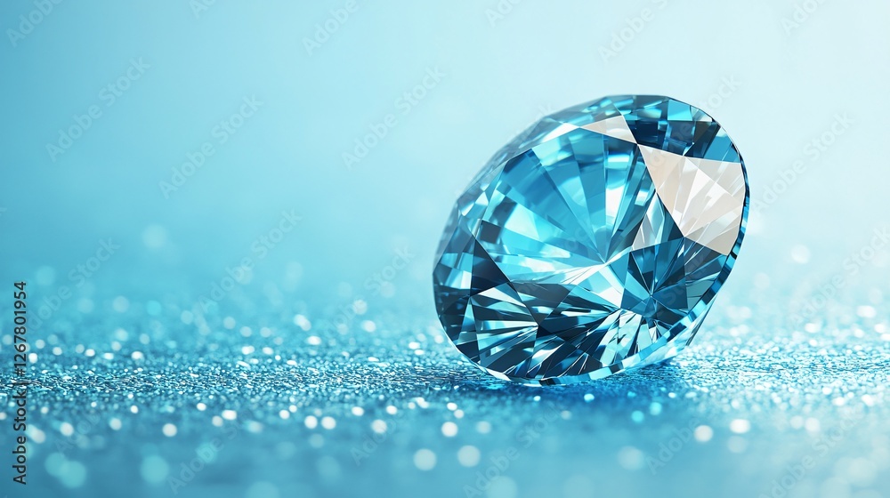 Sparkling blue diamond on glitter, luxury jewelry Sparkling blue diamond on glitter, luxury jewelry