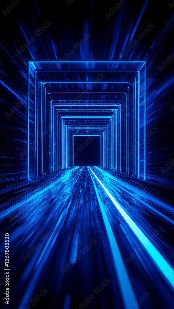 Fototapeta premium High-tech abstract grid with shimmering lights and motion blur, representing fast-moving data flow in a futuristic digital world