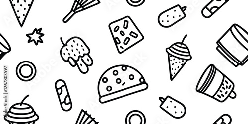 Set of Food Icon line Art Vector Drawing Ppattern Illustration Background.	