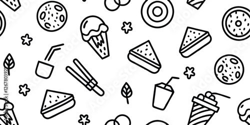 Set of Food Icon line Art Vector Drawing Ppattern Illustration Background.	