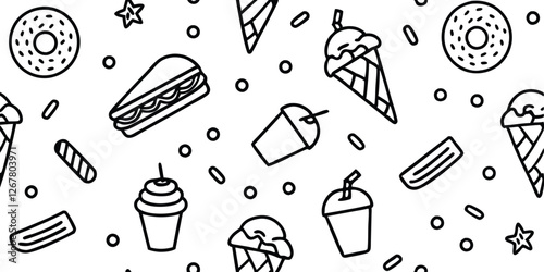 Set of Food Icon line Art Vector Drawing Ppattern Illustration Background.	