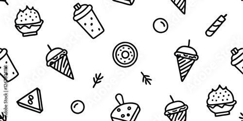 Set of Food Icon line Art Vector Drawing Ppattern Illustration Background.	