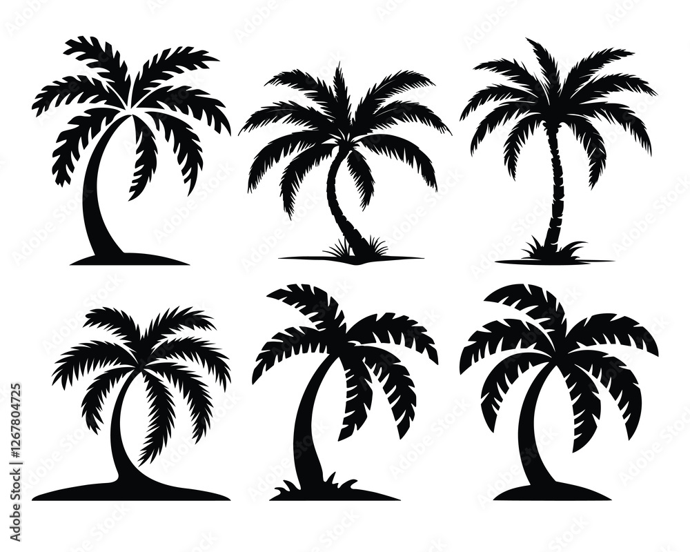 Fototapeta premium palm tree silhouette, palm tree illustration, set of island with palm trees vector Art