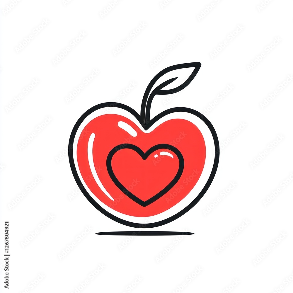 Heart-shaped apple with smaller heart inside, white background, health concept, logo design Heart-shaped apple with smaller heart inside, white background, health concept, logo design