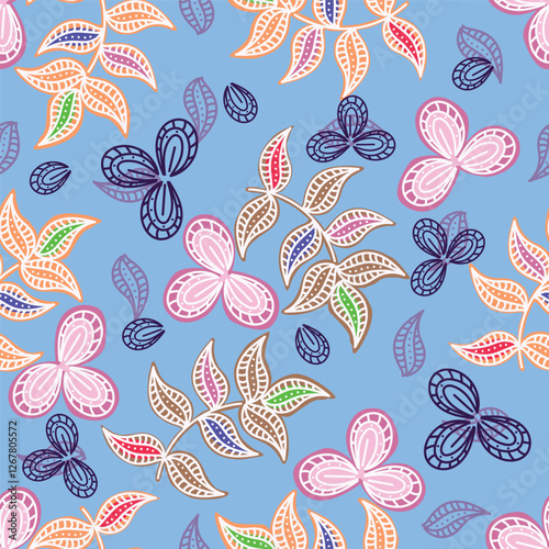 Vintage seamless floral pattern. Liberty style background of small pastel colorful flowers. Small flowers scattered over a white background. Stock vector for printing on surfaces