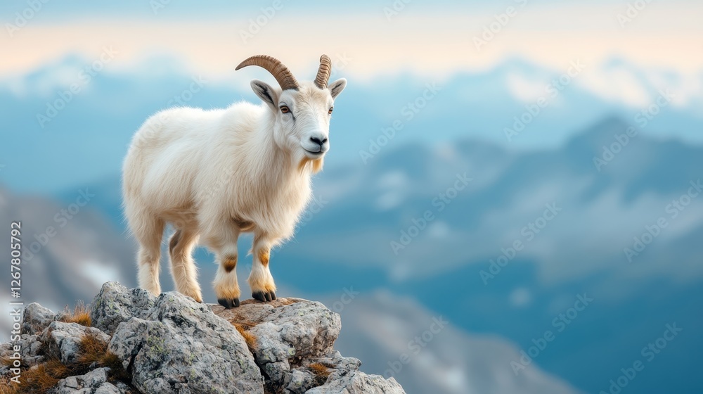 A graceful goat perches confidently on a rocky pinnacle, framed by scientifically stunning scenery, symbolizing strength, exploration, and the beauty of untamed nature. A graceful goat perches confidently on a rocky pinnacle, framed by scientifically stunning scenery, symbolizing strength, exploration, and the beauty of untamed nature.