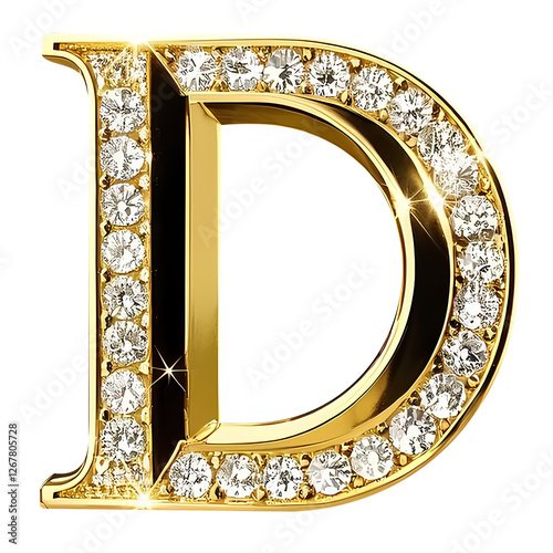 Letter D gold 3d and encrusted with diamonds d png clipart cutout transparent isolated