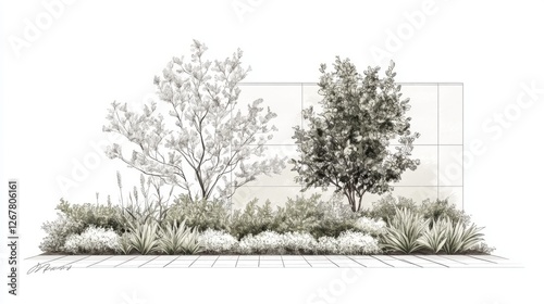 Wallpaper Mural Detailed garden design sketch, showing layout, landscaping, and plants.  Possible use architecture, design, or landscaping Torontodigital.ca